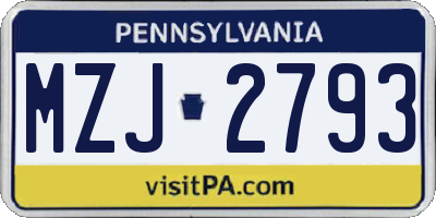 PA license plate MZJ2793
