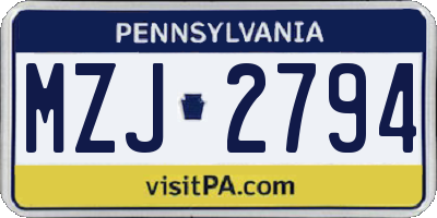 PA license plate MZJ2794