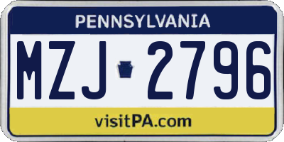 PA license plate MZJ2796