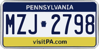 PA license plate MZJ2798