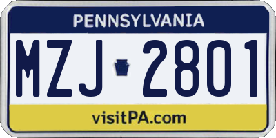 PA license plate MZJ2801