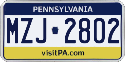 PA license plate MZJ2802