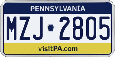PA license plate MZJ2805