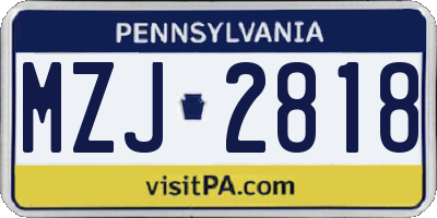 PA license plate MZJ2818