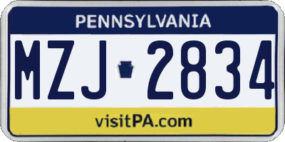 PA license plate MZJ2834