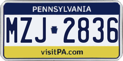 PA license plate MZJ2836