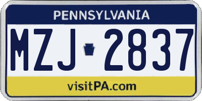 PA license plate MZJ2837