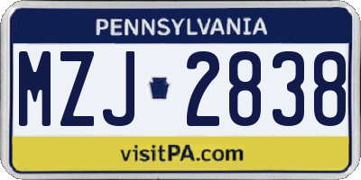 PA license plate MZJ2838
