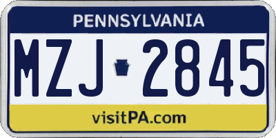 PA license plate MZJ2845