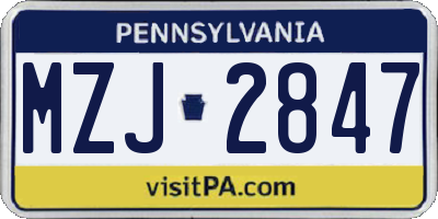 PA license plate MZJ2847