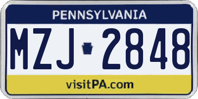 PA license plate MZJ2848