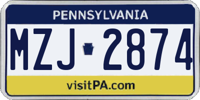 PA license plate MZJ2874