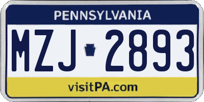 PA license plate MZJ2893