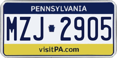 PA license plate MZJ2905