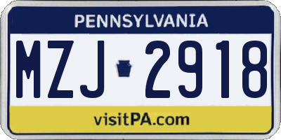 PA license plate MZJ2918