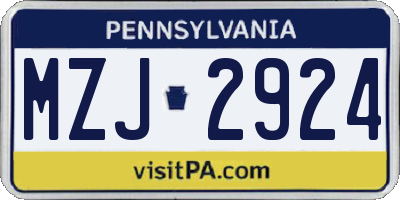 PA license plate MZJ2924