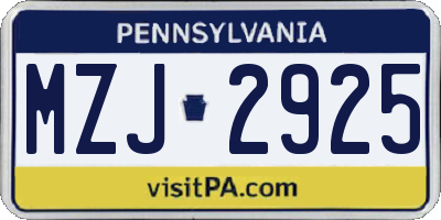 PA license plate MZJ2925