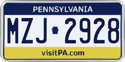 PA license plate MZJ2928