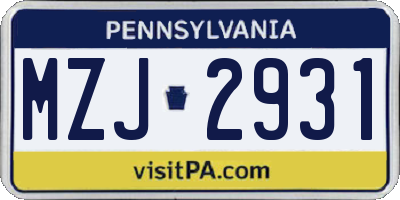 PA license plate MZJ2931