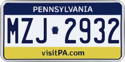 PA license plate MZJ2932