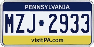 PA license plate MZJ2933
