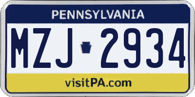 PA license plate MZJ2934