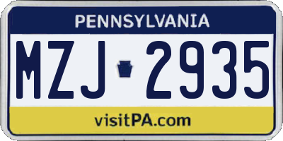 PA license plate MZJ2935