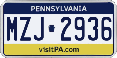 PA license plate MZJ2936
