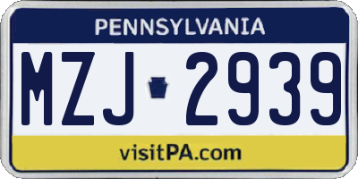 PA license plate MZJ2939