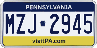 PA license plate MZJ2945