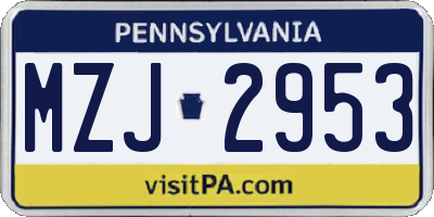PA license plate MZJ2953