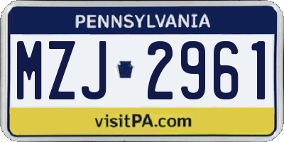 PA license plate MZJ2961