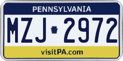 PA license plate MZJ2972