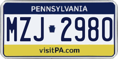 PA license plate MZJ2980