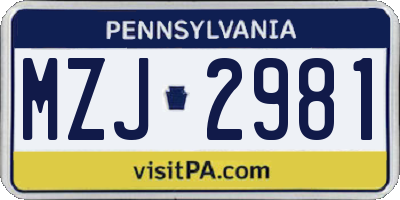 PA license plate MZJ2981