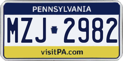 PA license plate MZJ2982