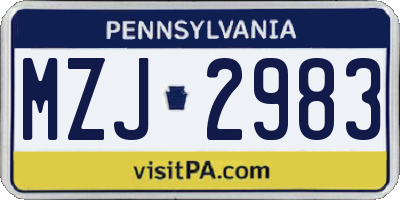 PA license plate MZJ2983