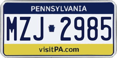 PA license plate MZJ2985