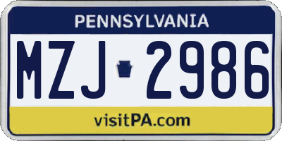 PA license plate MZJ2986