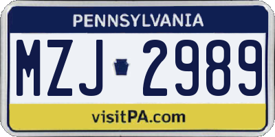 PA license plate MZJ2989
