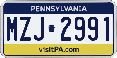 PA license plate MZJ2991