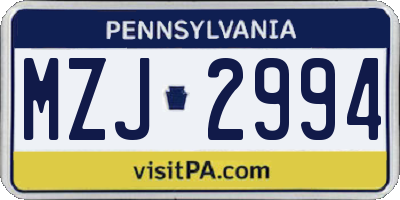 PA license plate MZJ2994