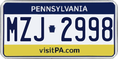 PA license plate MZJ2998