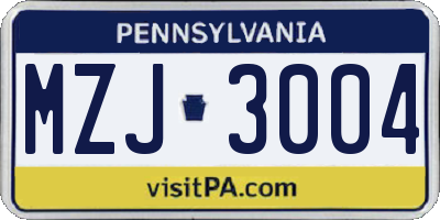 PA license plate MZJ3004