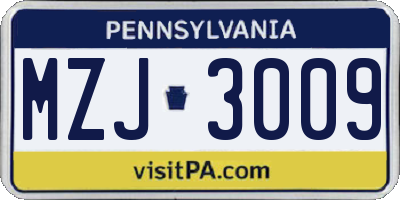 PA license plate MZJ3009