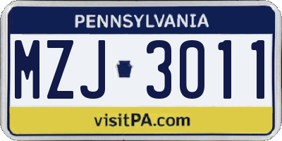 PA license plate MZJ3011