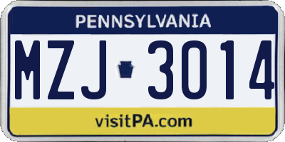 PA license plate MZJ3014