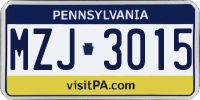 PA license plate MZJ3015