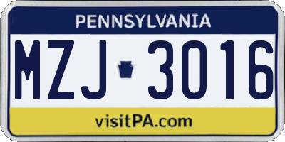 PA license plate MZJ3016