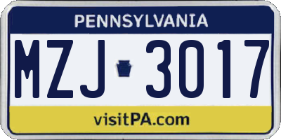 PA license plate MZJ3017